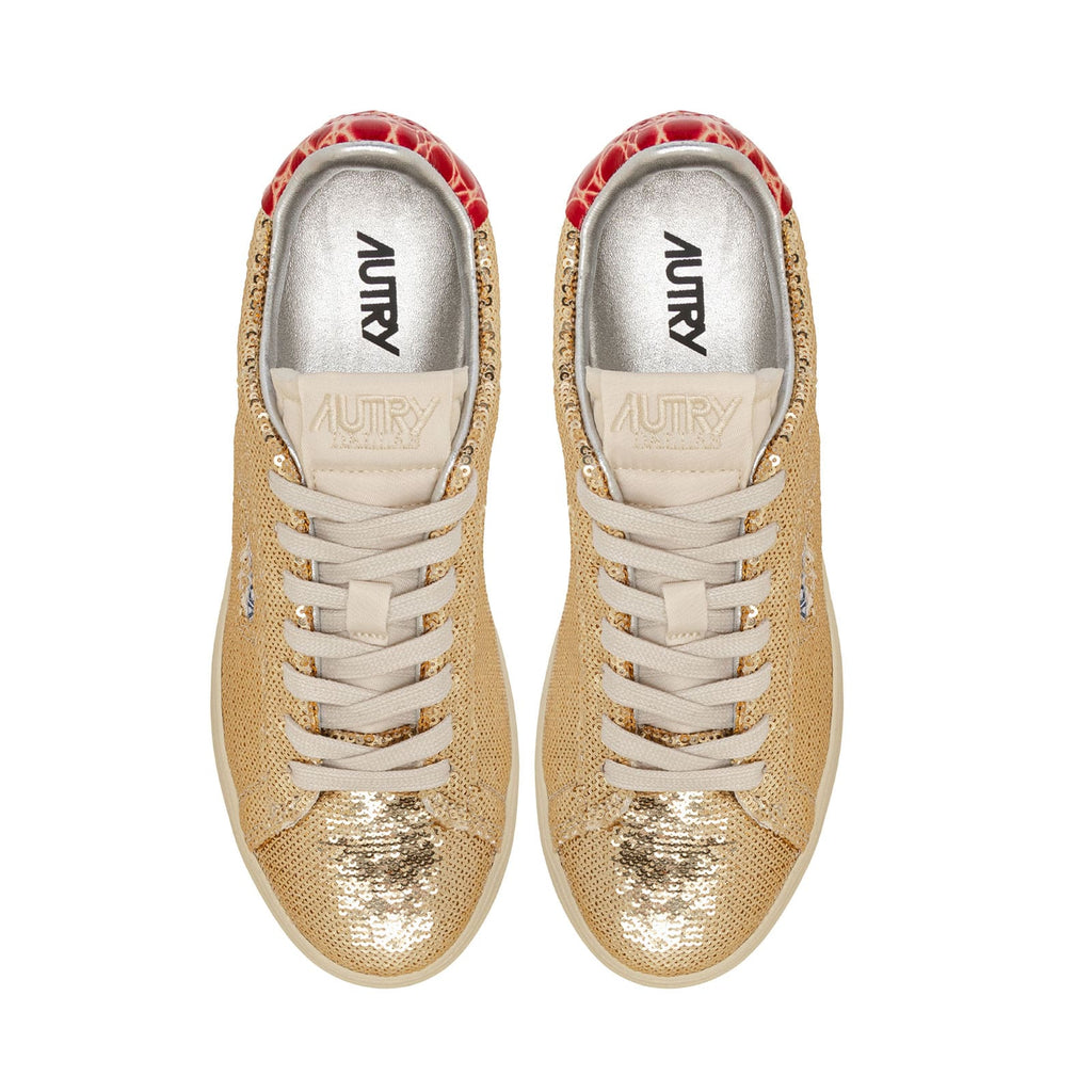 sneakers autry femmes à paillettes dorées vues du haut