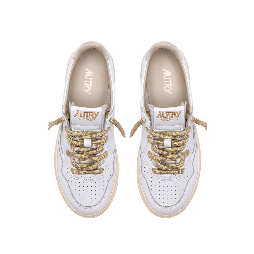 sneakers autry medalist blanches et dorées femmes vue du haut