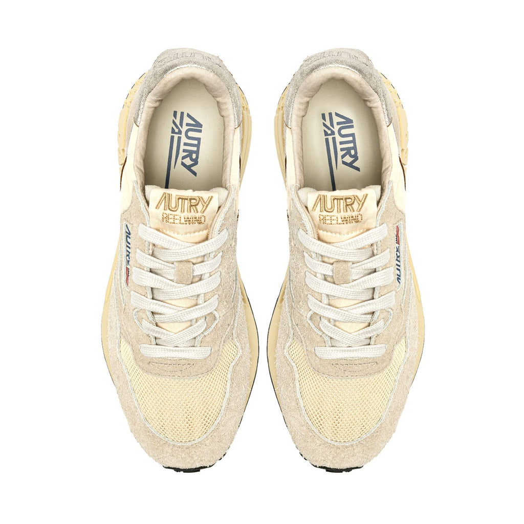 autry reelwind sneakers beige et dorées pour femmes vue du haut