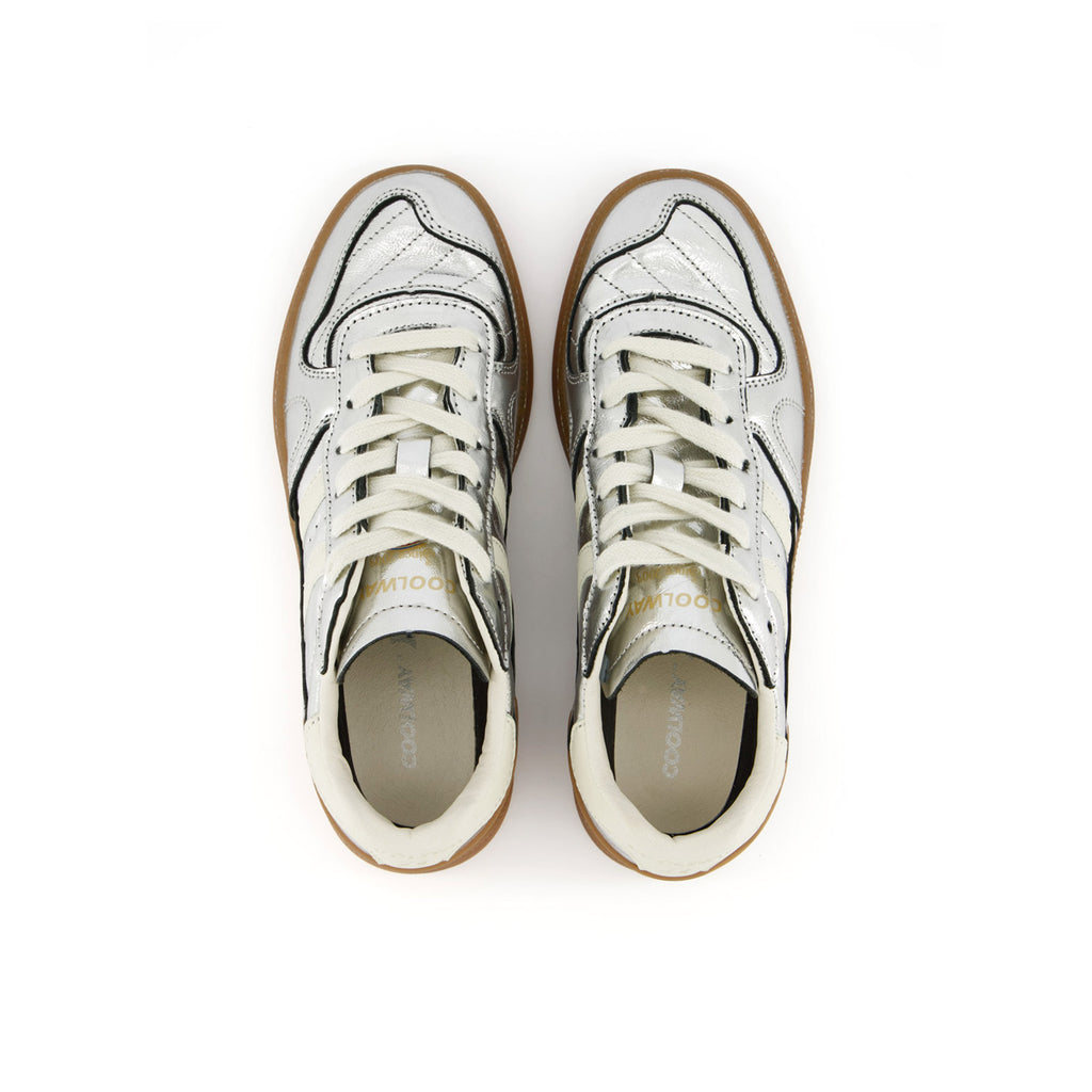 Coolway Goal top view metallic silver upper with lace detail