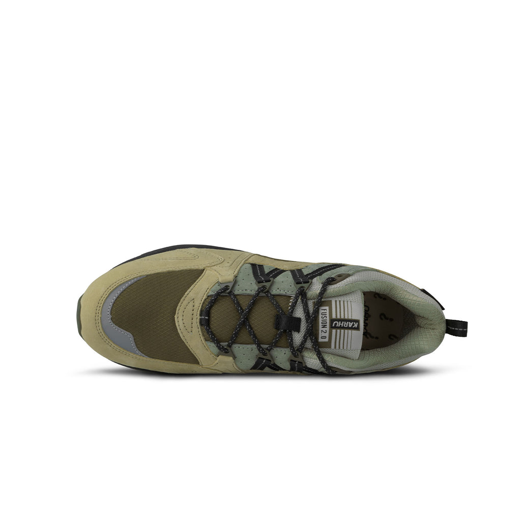 baskets karhu vertes kakhi avec toile cordura vue du dessus