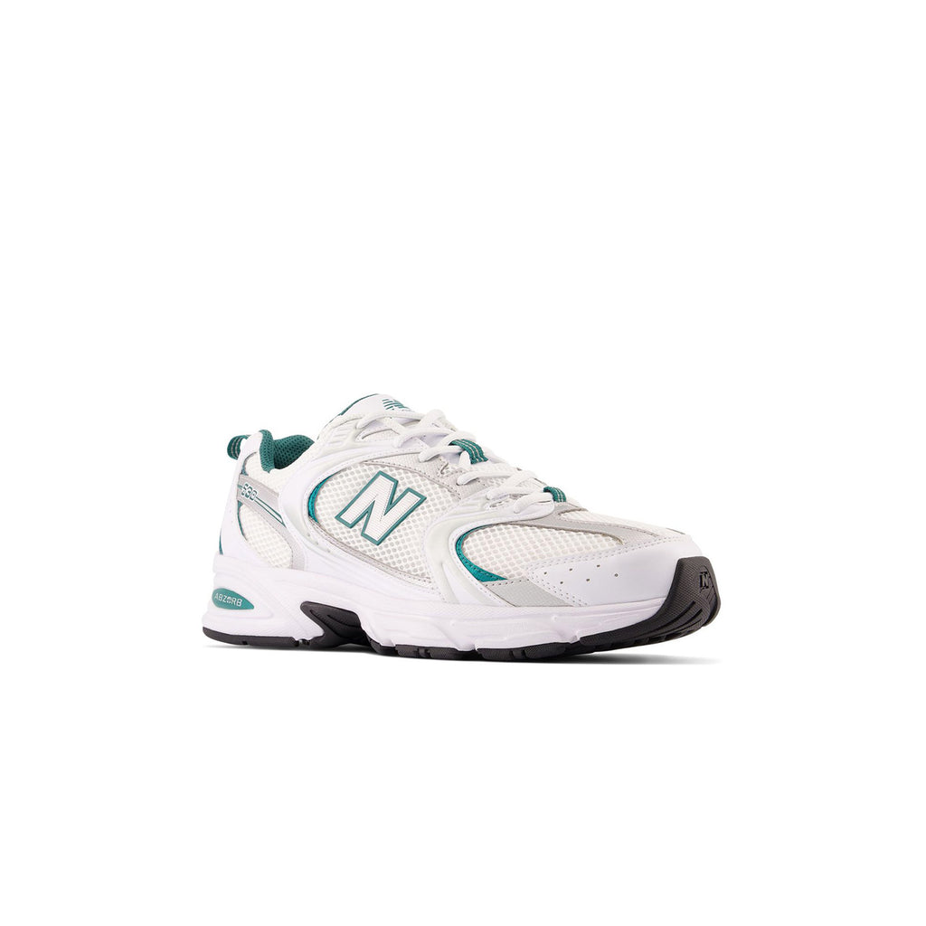 New Balance 530 AB side view – white and silver retro running sneakers with ABZORB cushioning