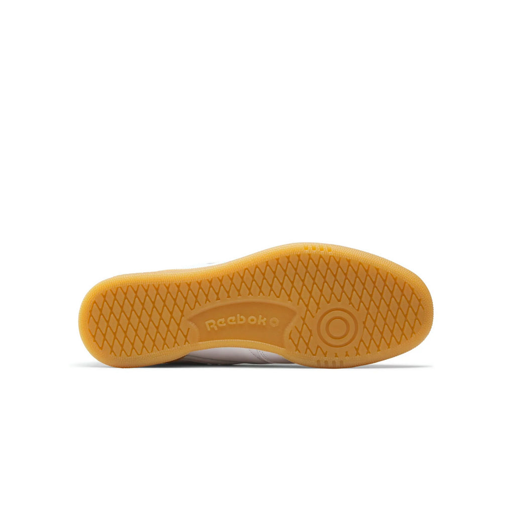 Outsole view of Reebok Club C 85 with textured gum rubber for grip and style