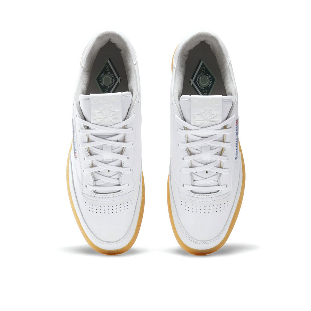 Top view of Reebok Club C 85 Vintage with classic laces and padded tongue
