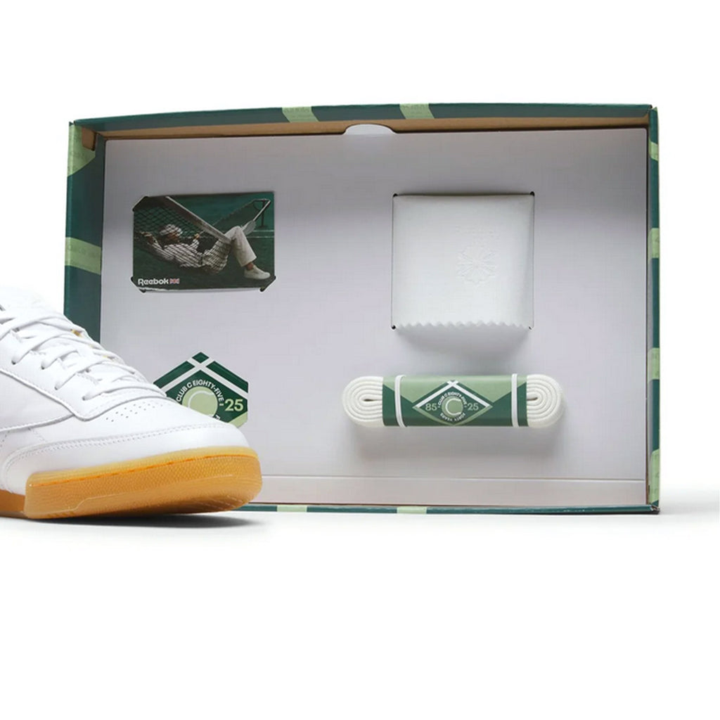 Reebok Club C 85 40th Anniversary displayed with retro-style shoebox