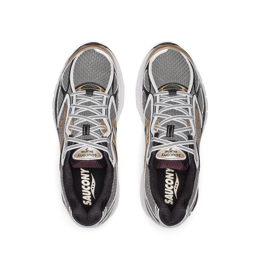 Top view of Saucony ProGrid Guide 7 mesh upper and lacing system for women