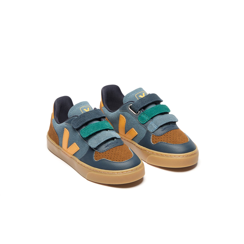 baskets veja enfants bleu à scratchs garcons vue de trois quarts