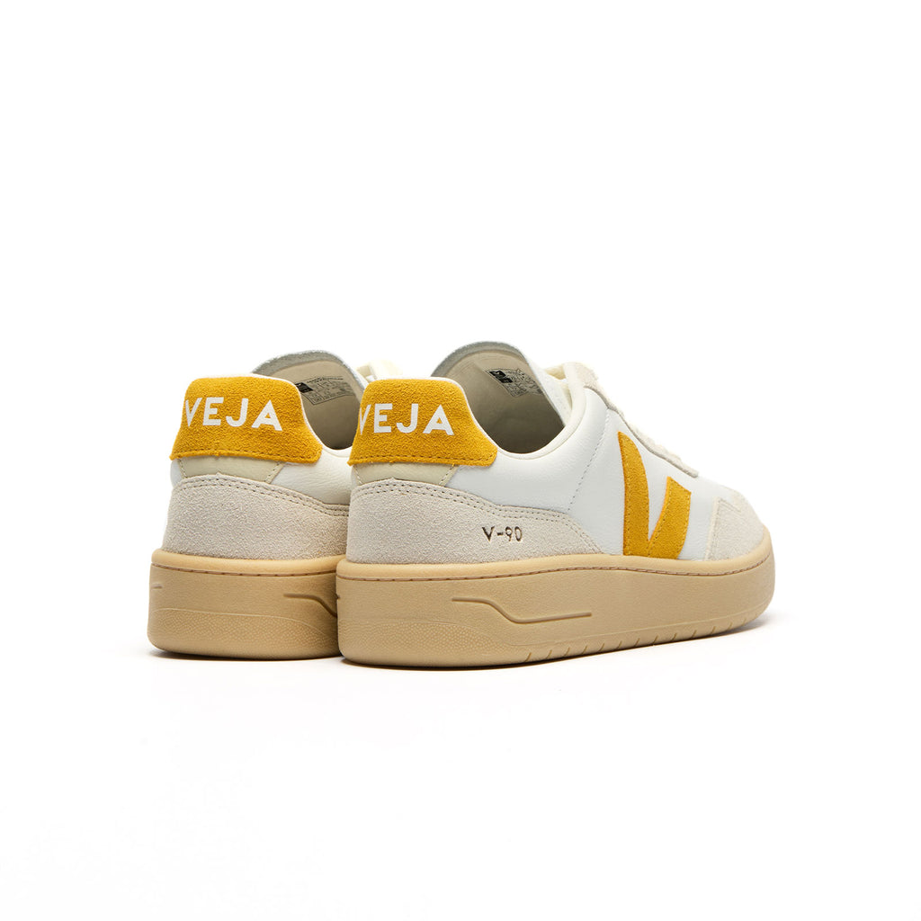 Veja sustainable sneakers white and yellow for women view from the back